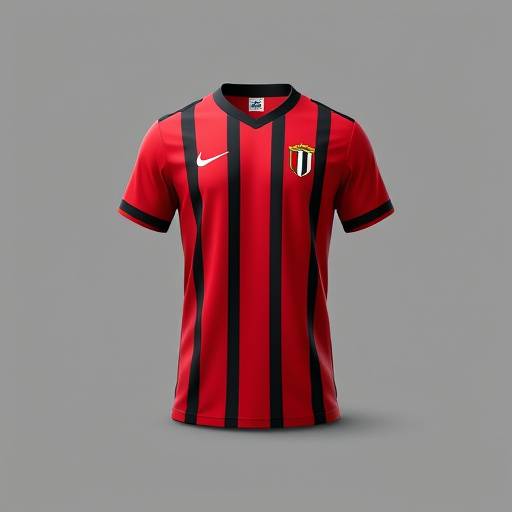 Camiseta do Flamengo, vermelha e preta com listras finas.