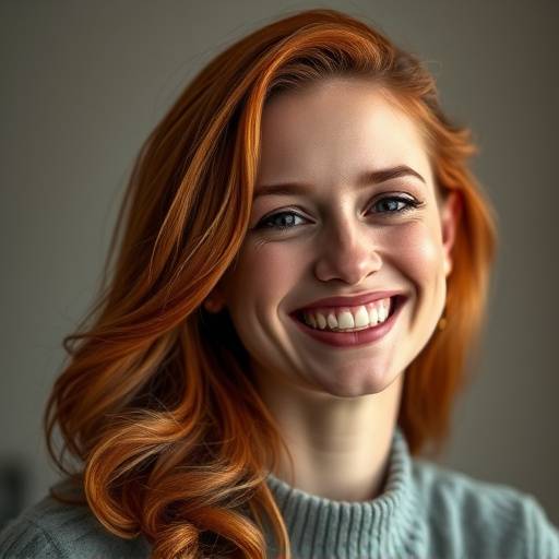 Foto de Ana Carolina, sorrindo, com cabelo ruivo.