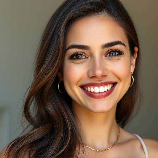 Foto de Sofia Mendonäa, sorrindo, com cabelo castanho.